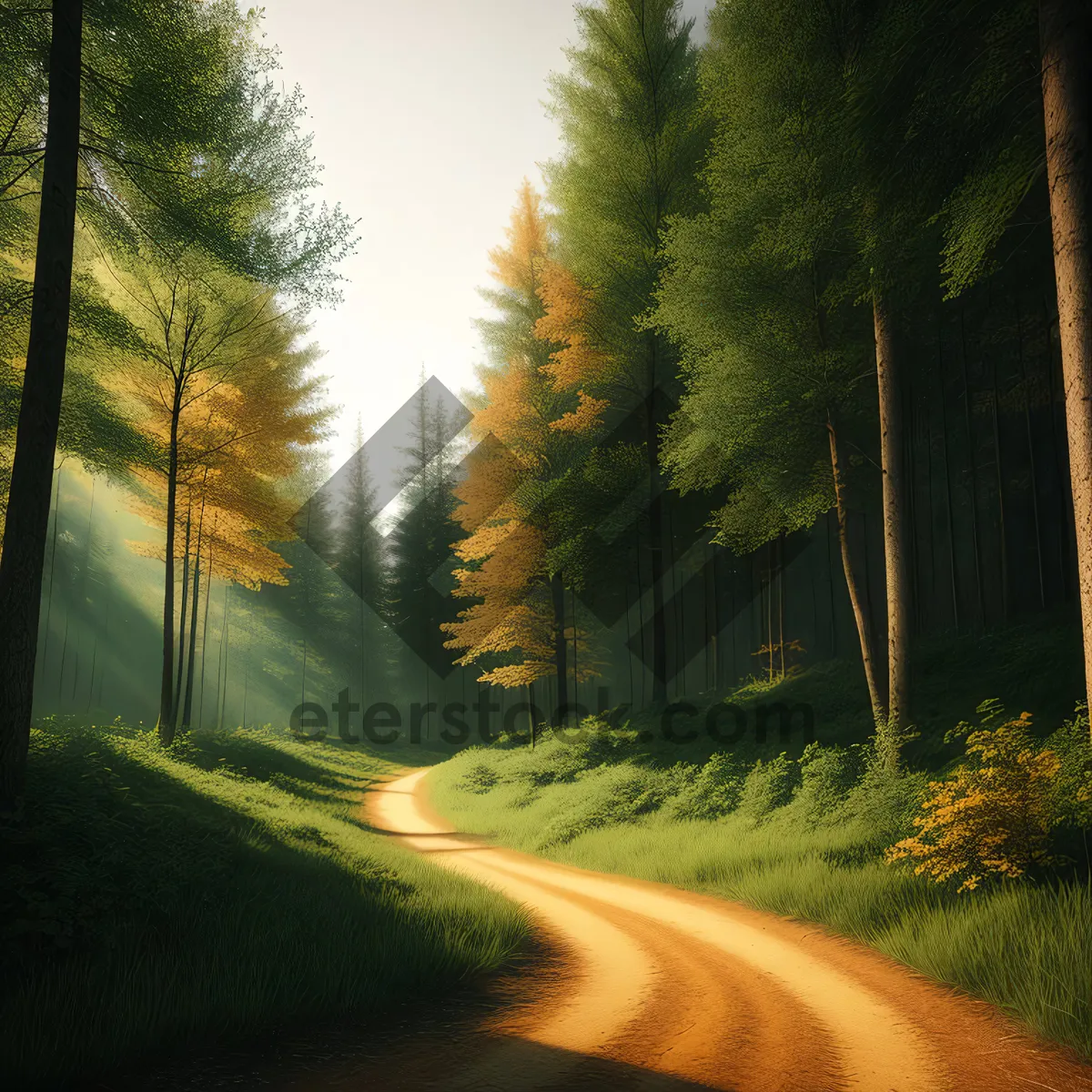 Picture of Sunlit Forest Path through Autumn Foliage