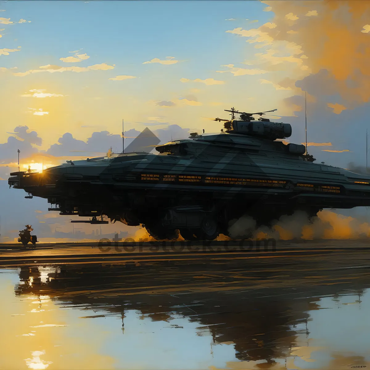Picture of Transportation vessel sailing in the sky over water