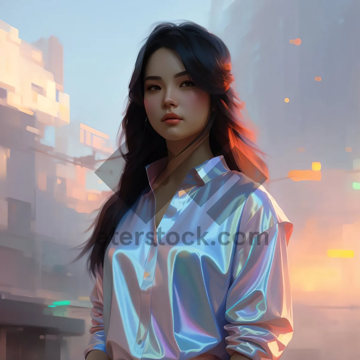 Picture of Cheerful brunette lady with an attractive smile