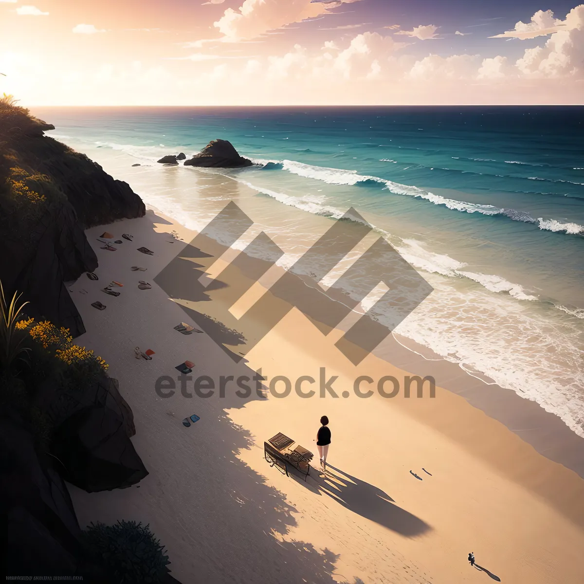 Picture of Tropical Paradise: Exquisite Coastline with Clear Blue Waves