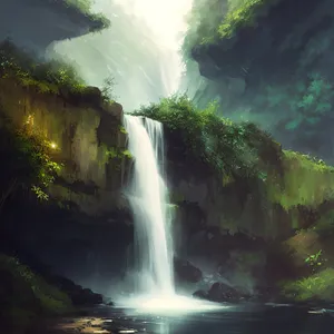 Serene Cascade in Enchanting Forest Setting