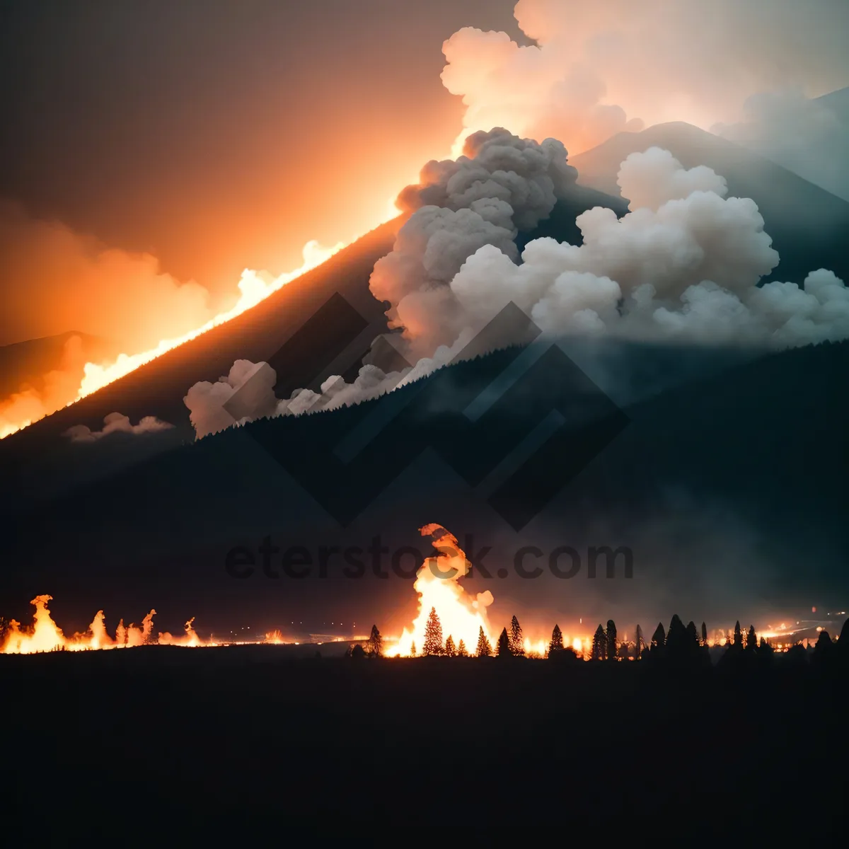Picture of Bright Volcano Sunset with Fiery Sky