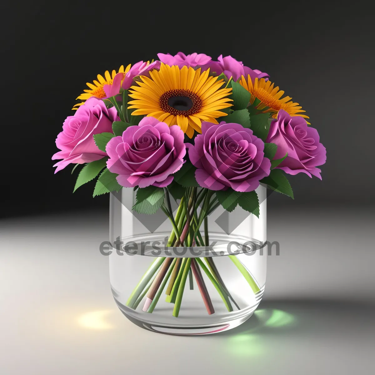 Picture of Vibrant Sunflower Bouquet in Colorful Vase