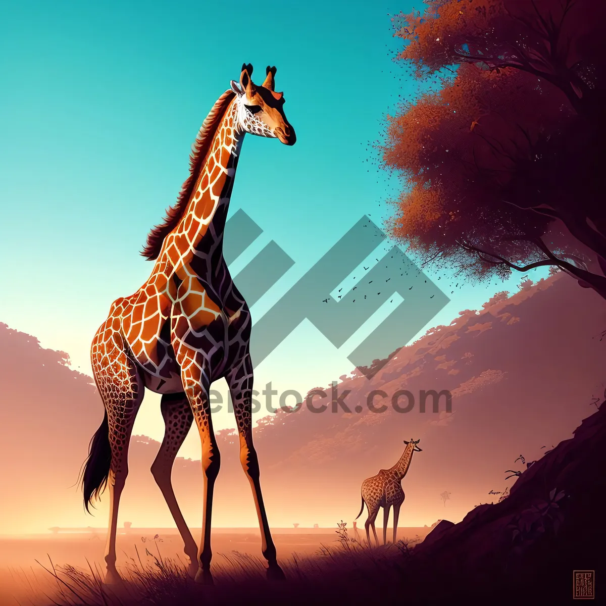 Picture of Wild Mammals on Safari: Giraffe and Camel