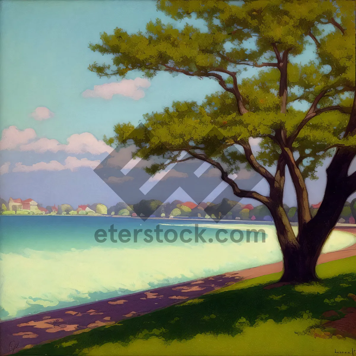 Picture of Tropical Beachscape with Palm Trees and Azure Waters