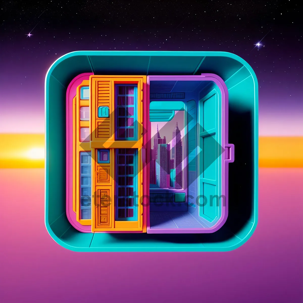 Picture of Shiny Purple Jukebox Button Icon - 3D Design