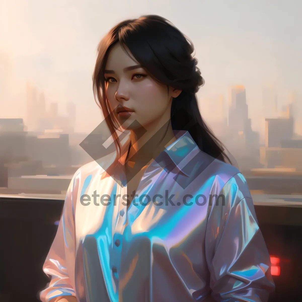 Picture of Happy smiling businesswoman in professional attire covering with robe