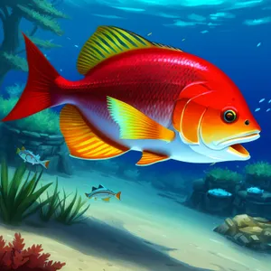 Vibrant Orange Goldfish Swimming in a Tropical Aquarium