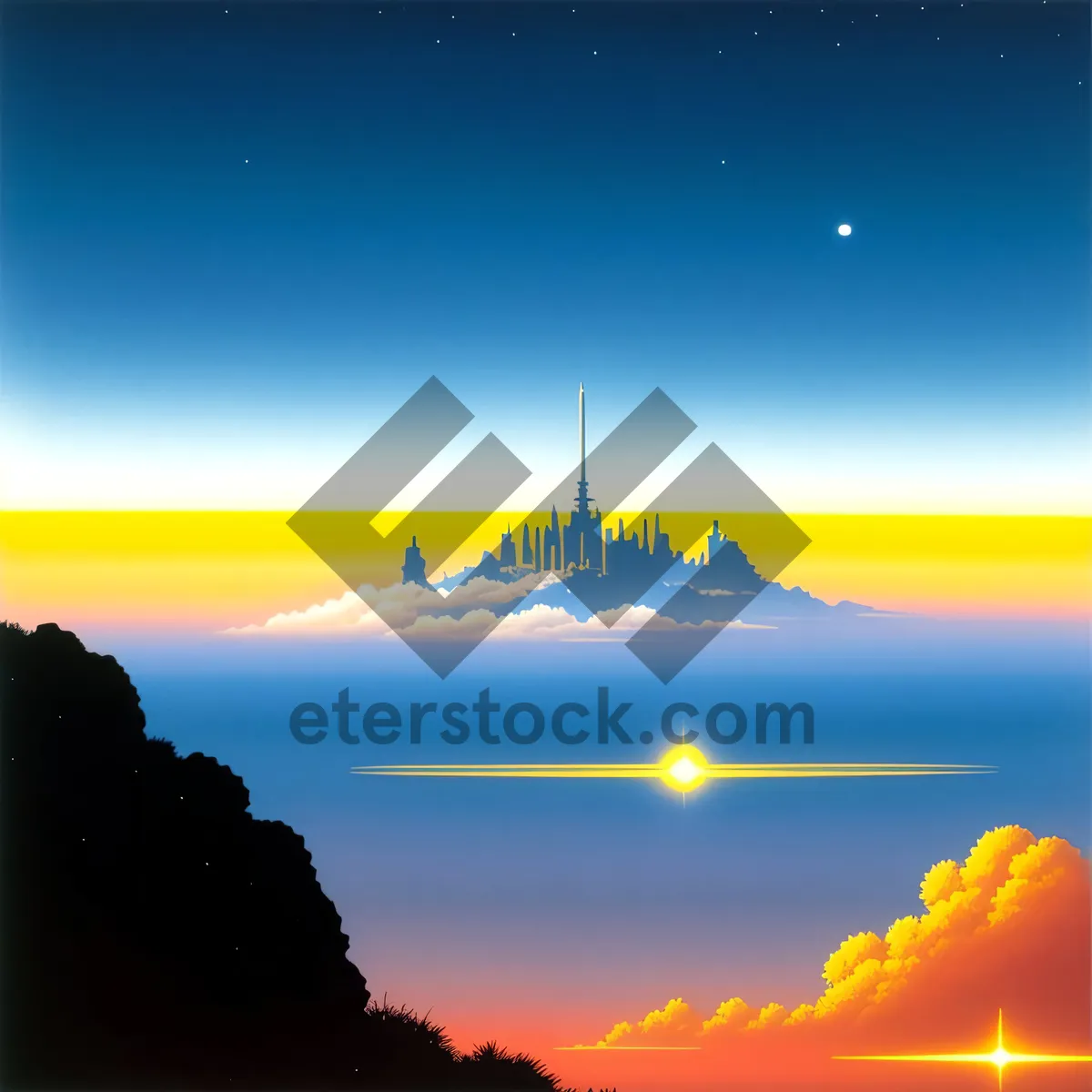 Picture of Vibrant Sunset Sky over Scenic Meadow