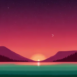 Majestic Sunset Over Tree-Horizon Landscape