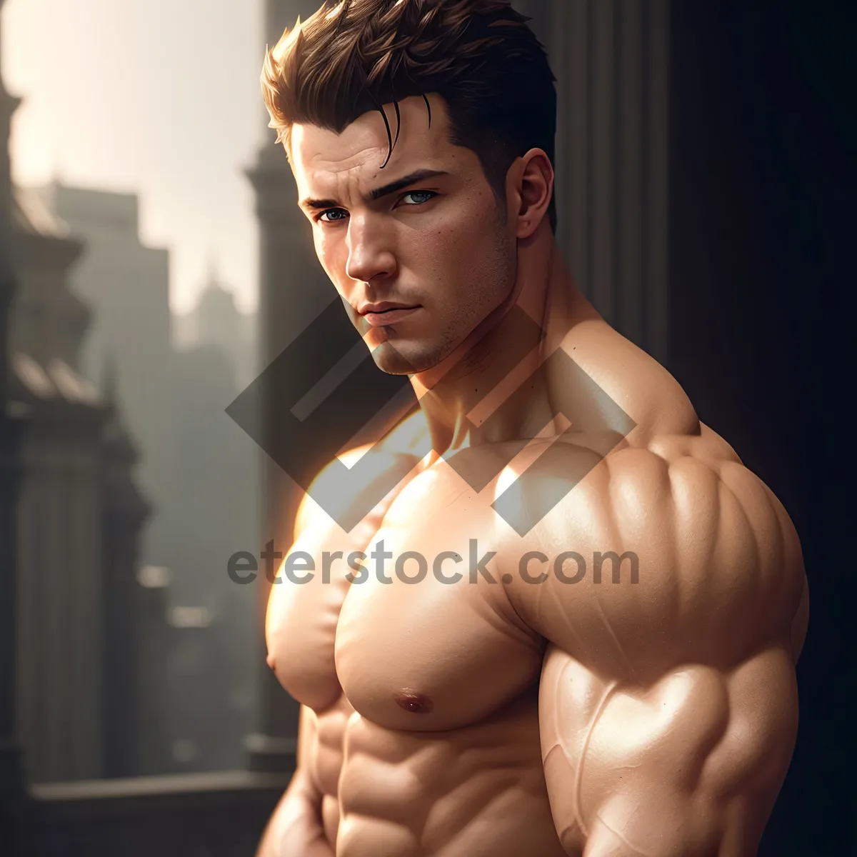 Picture of Sensual Male Bodybuilder in Fashionable Chest-Baring Pose