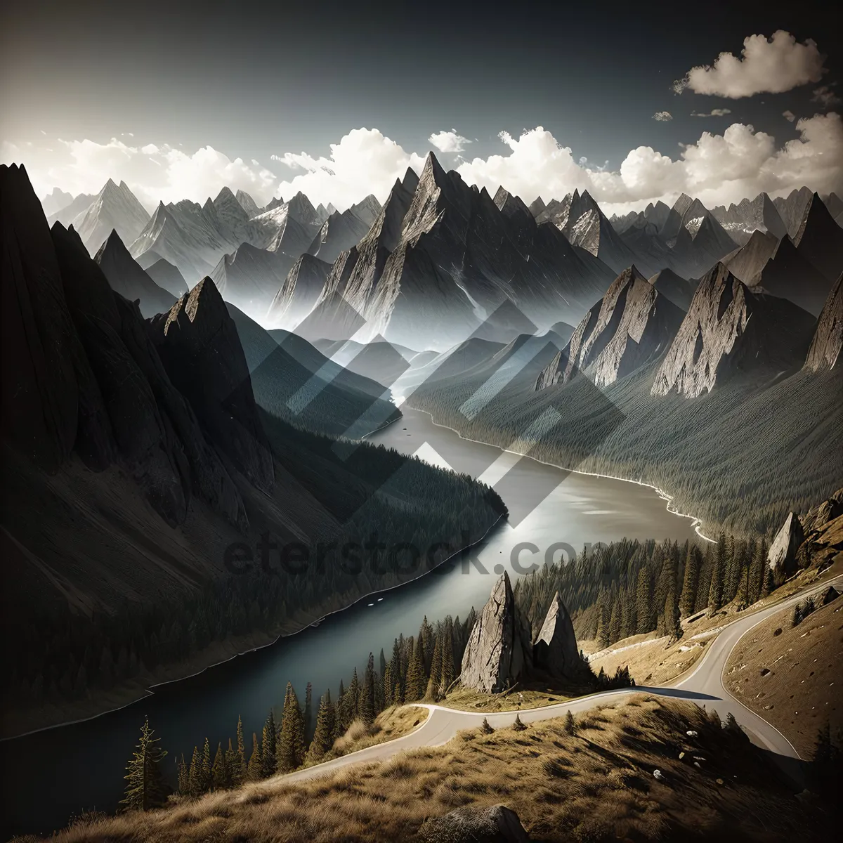 Picture of Majestic Glacier Peaks Reflecting in Serene Alpine Lake