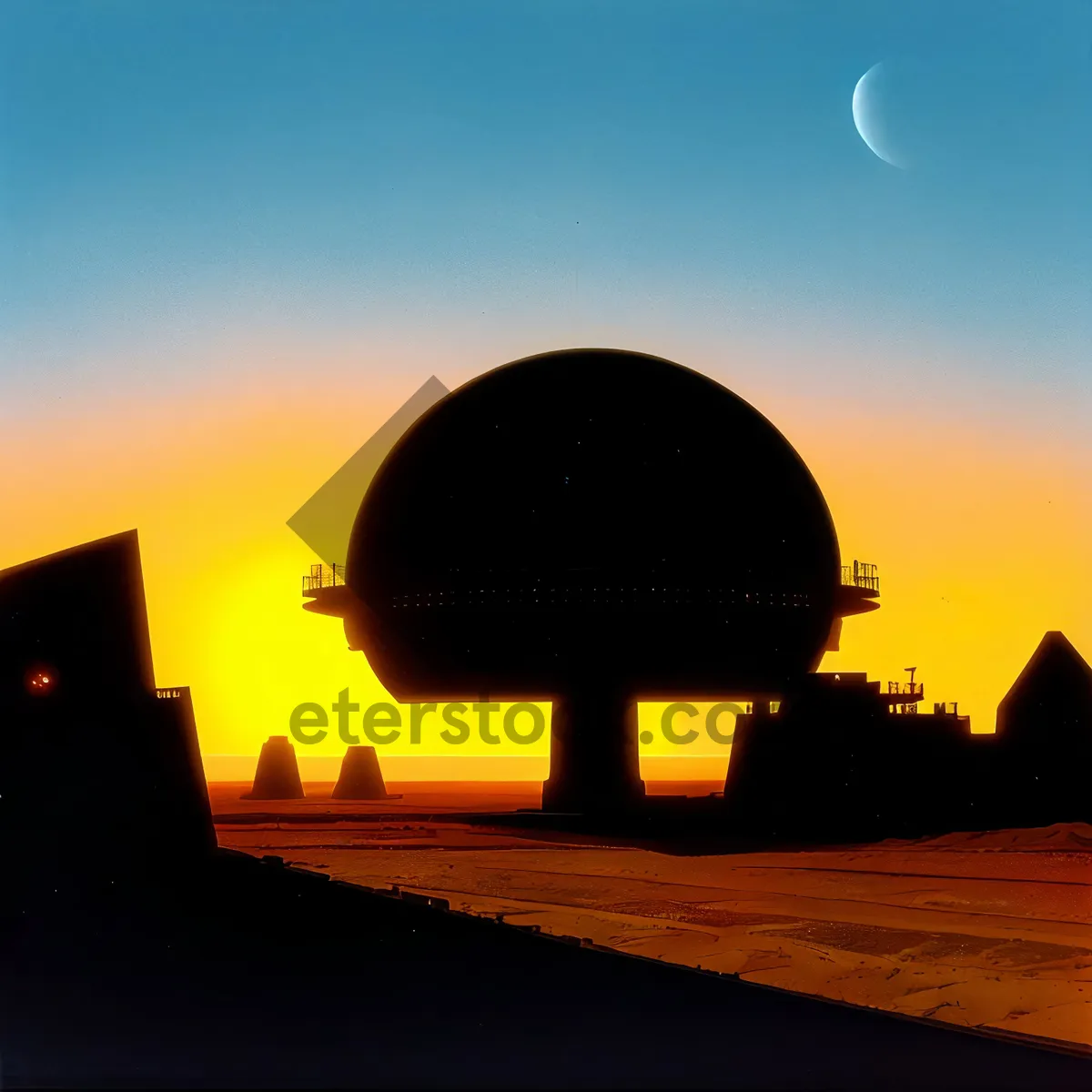 Picture of Sunset Horizon with Clouds Over Planetarium Dome