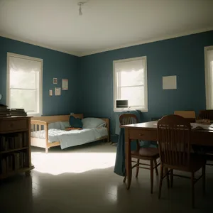 Modern kitchen interior with luxury furniture and lighting.