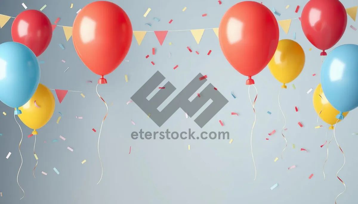 Picture of Colorful Birthday Balloon Party Celebration with Yellow Ribbon