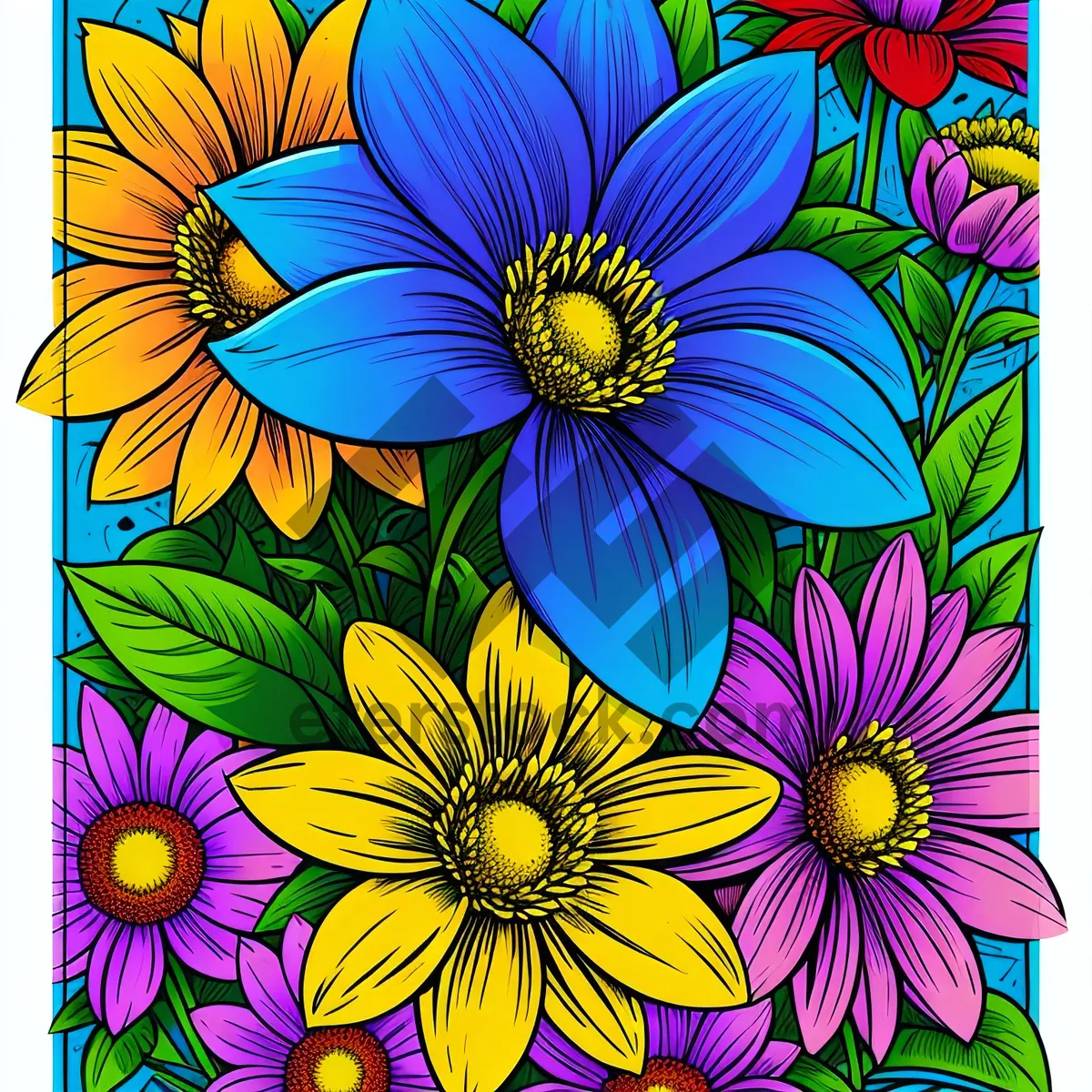 Picture of Colorful Floral Pattern: Retro-inspired Graphic Design