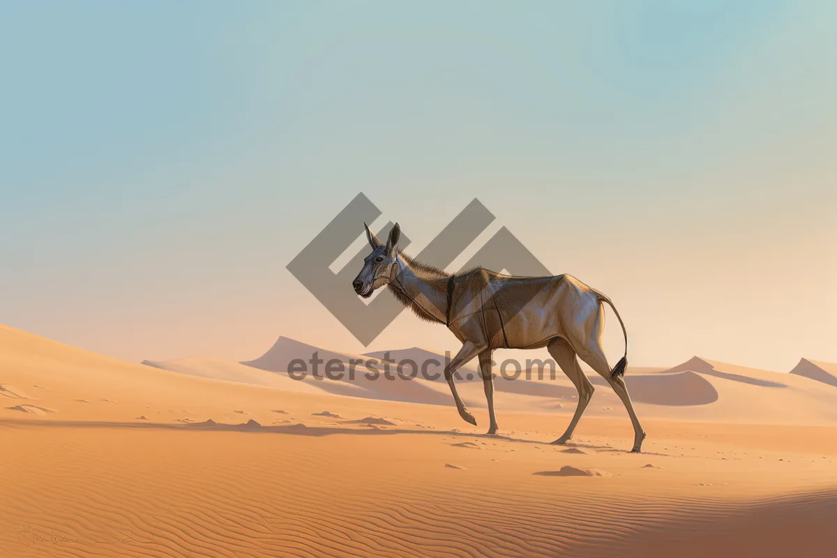 Picture of Safari landscape with horse and camel in desert.