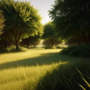 Serene Countryside with Lush Forest and Azure Sky