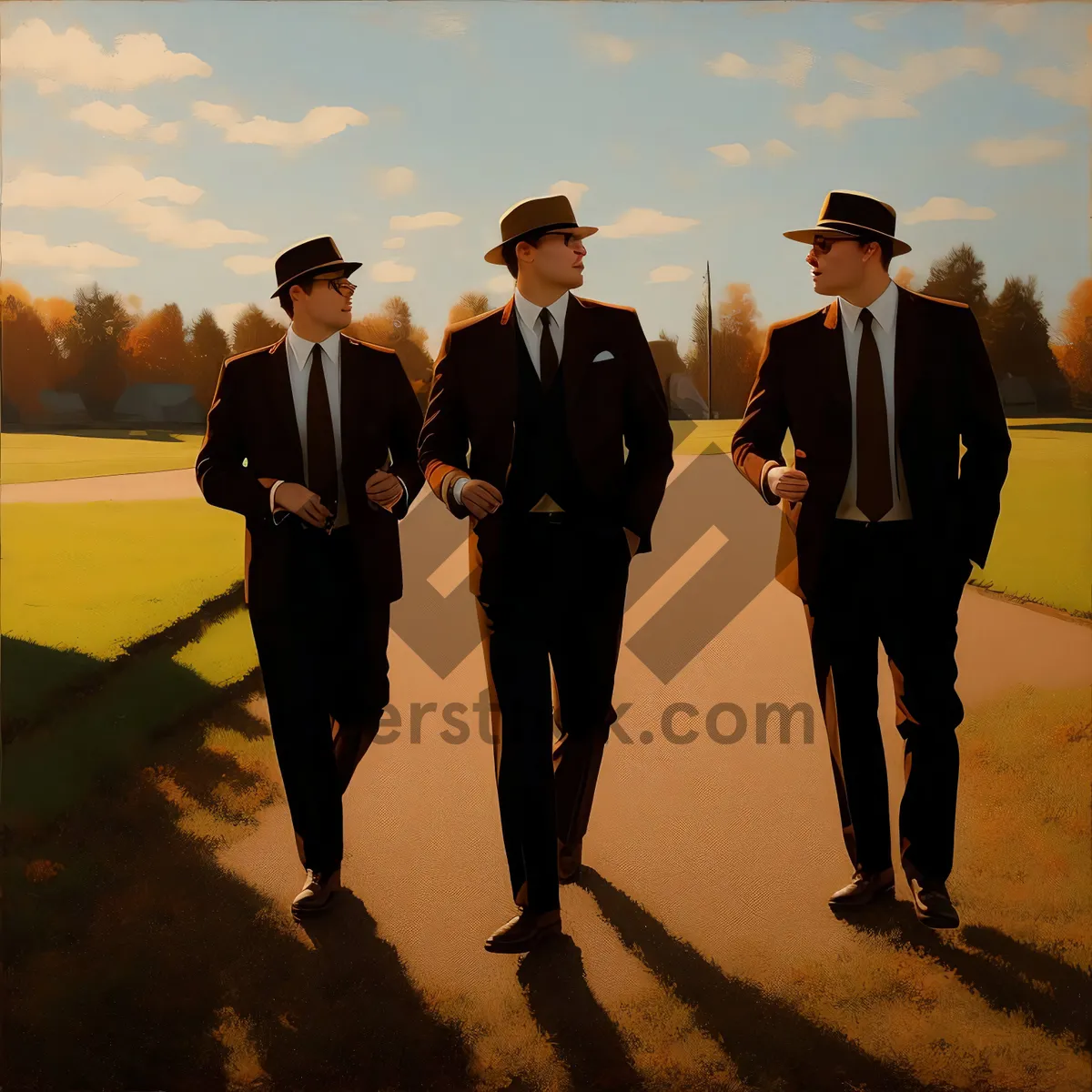 Picture of Silhouette of businessman and group at beach sunset