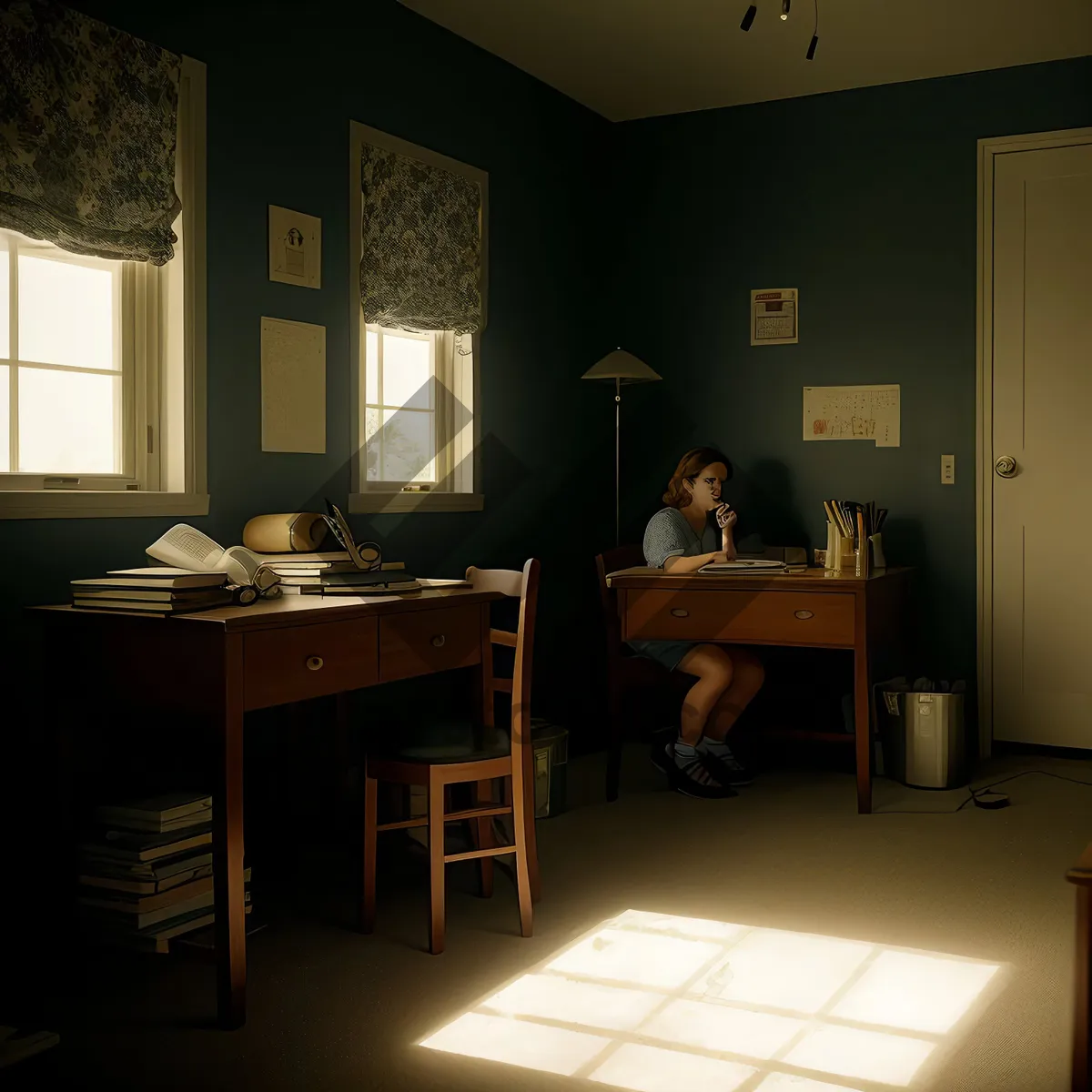 Picture of Modern luxury restaurant interior design with wooden furniture.