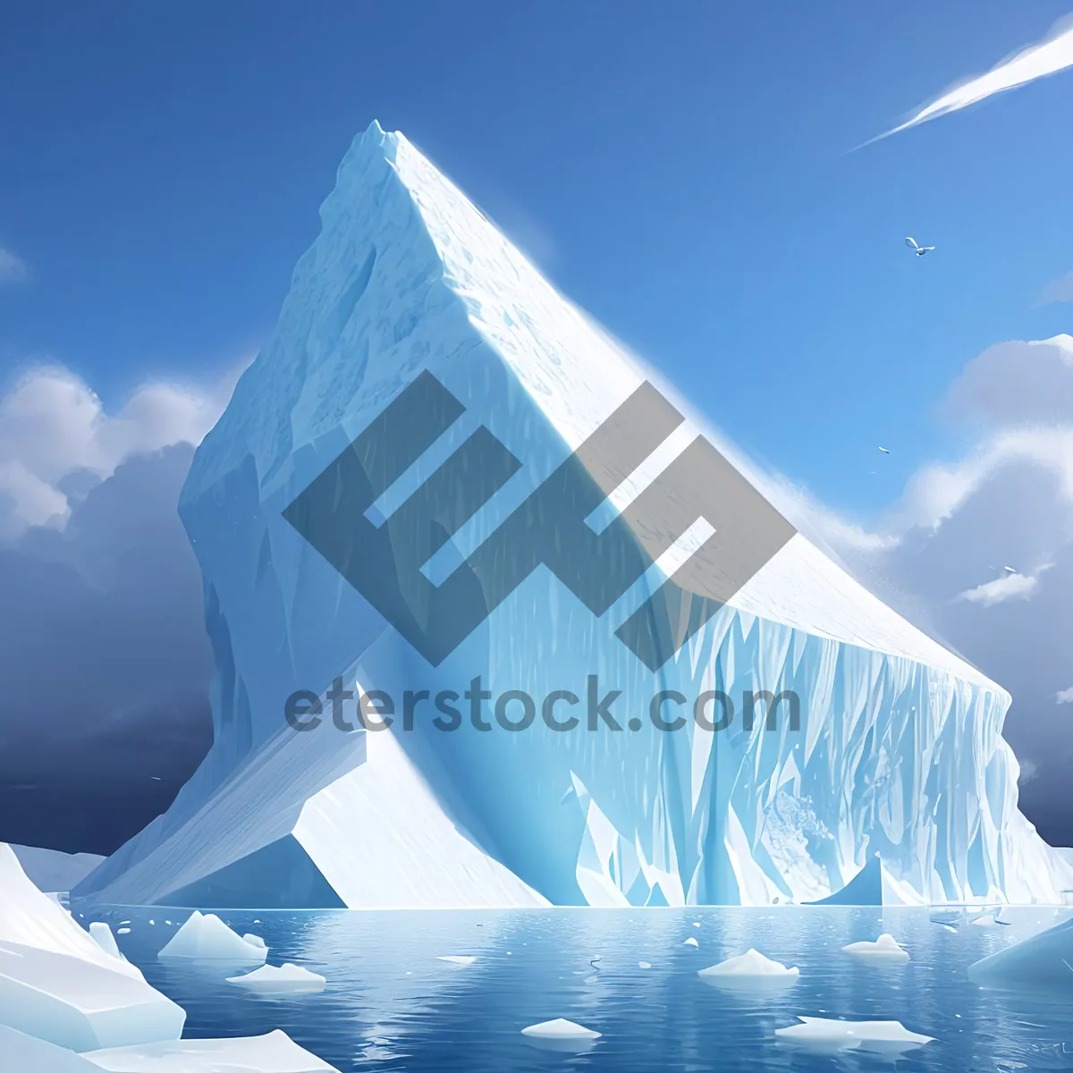 Picture of Frozen Arctic Landscape: Majestic Iceberg Amidst Snowy Sky