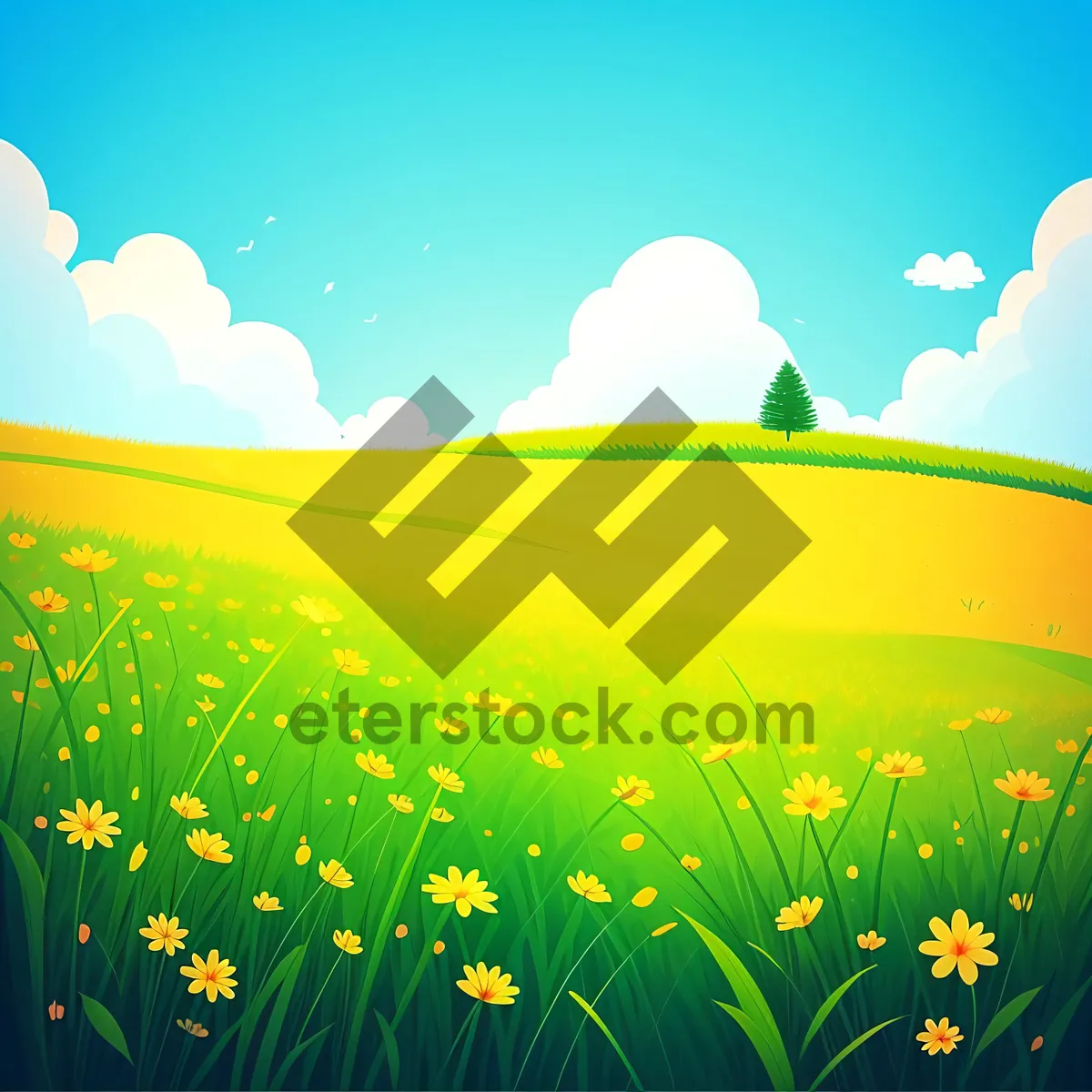 Picture of Idyllic Spring Meadow Under Clear Blue Sky