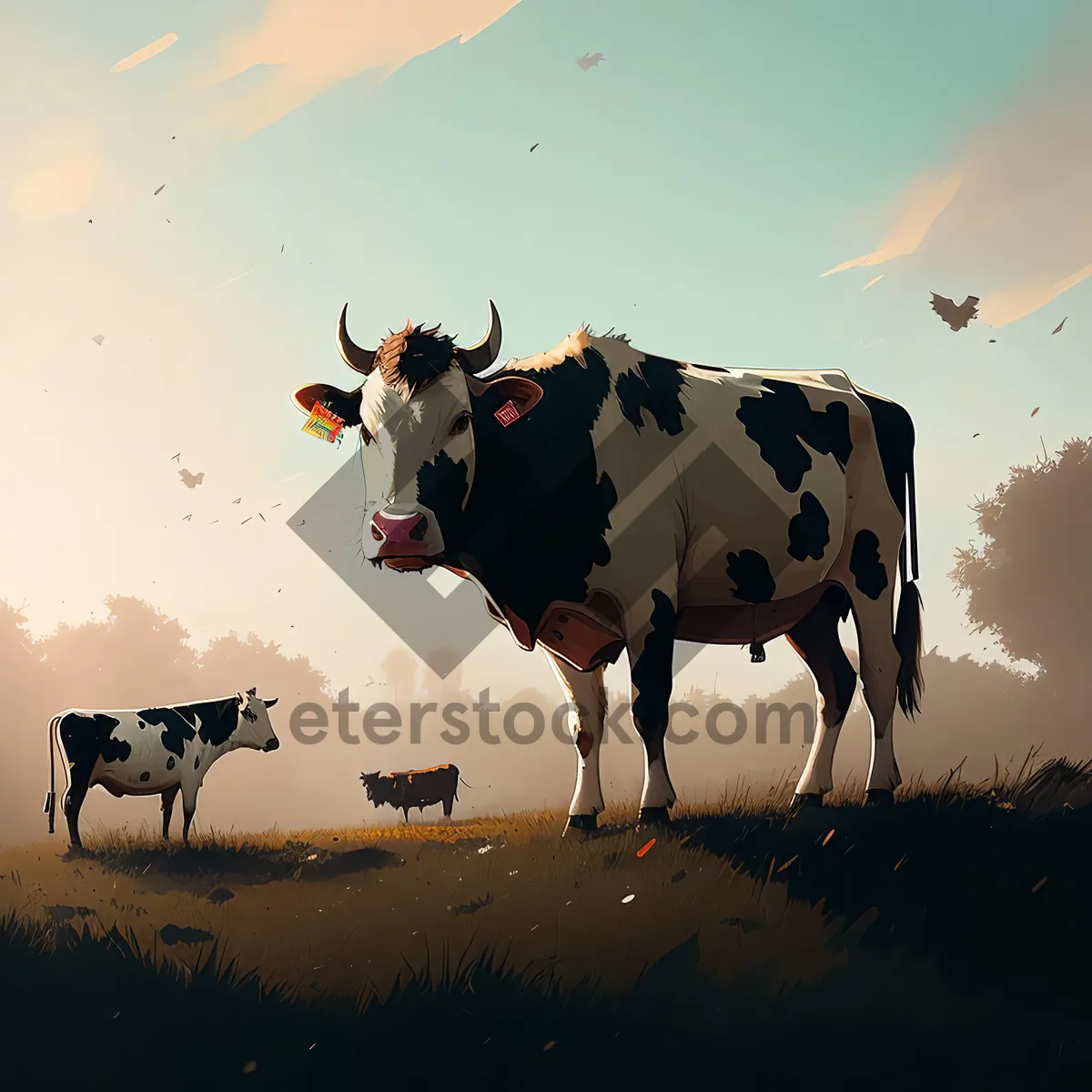 Picture of Serene Countryside Farm with Grazing Cows