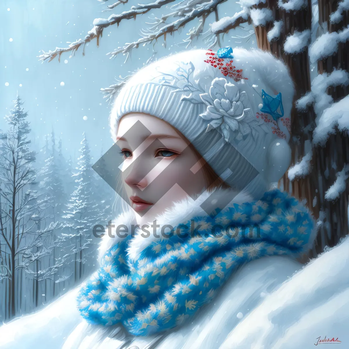 Picture of Smiling Winter Wonderland: Happy Child in Blue Hat