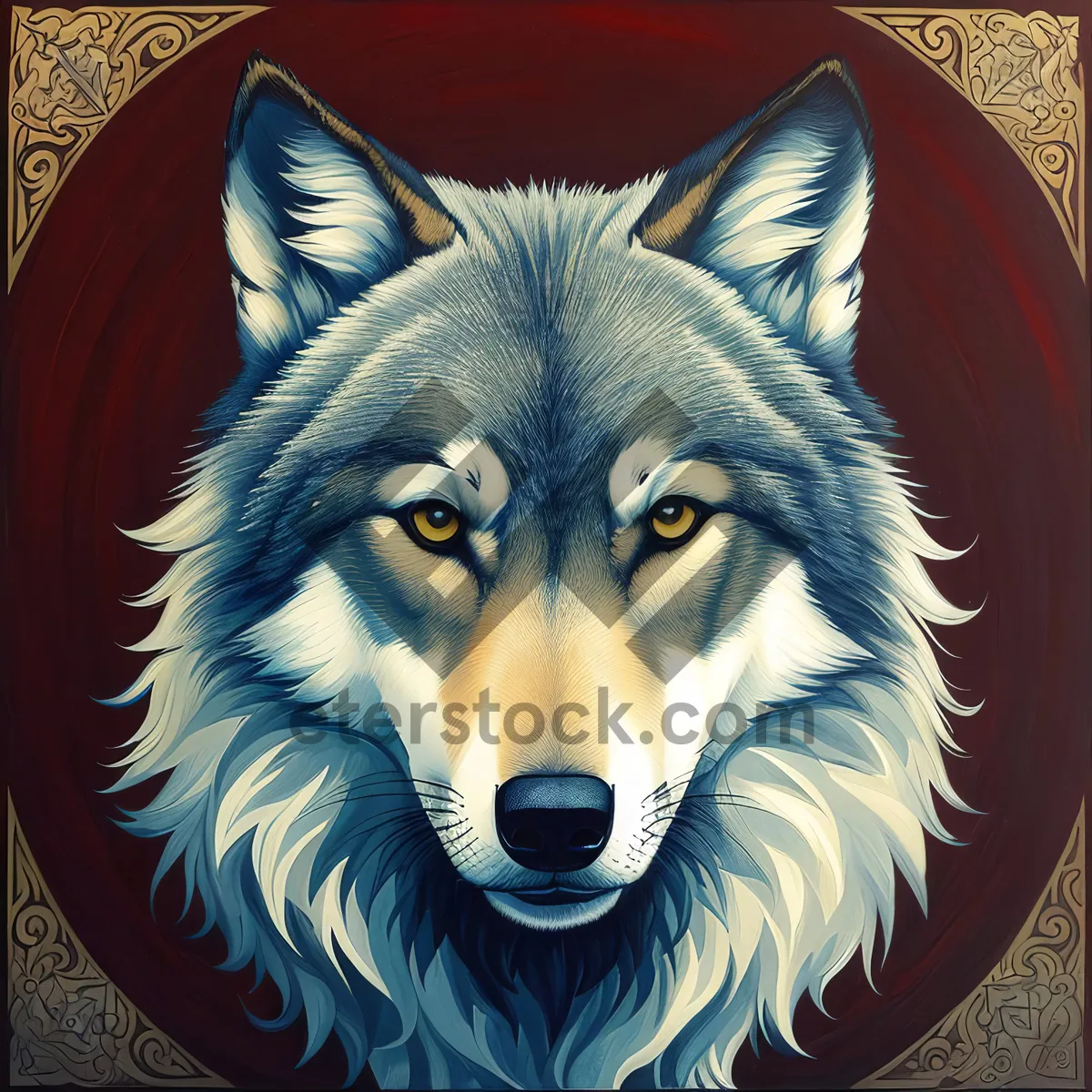 Picture of Majestic Timber Wolf sporting piercing blue eyes.
