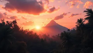 Orange sky sunset over mountain landscape silhouette