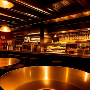 Nighttime ambiance in modern restaurant interior