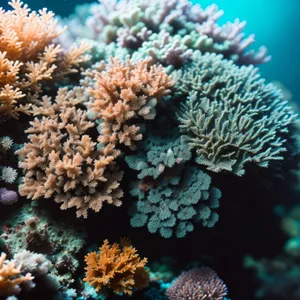 Colorful Coral Reef Life in Sunlit Ocean
