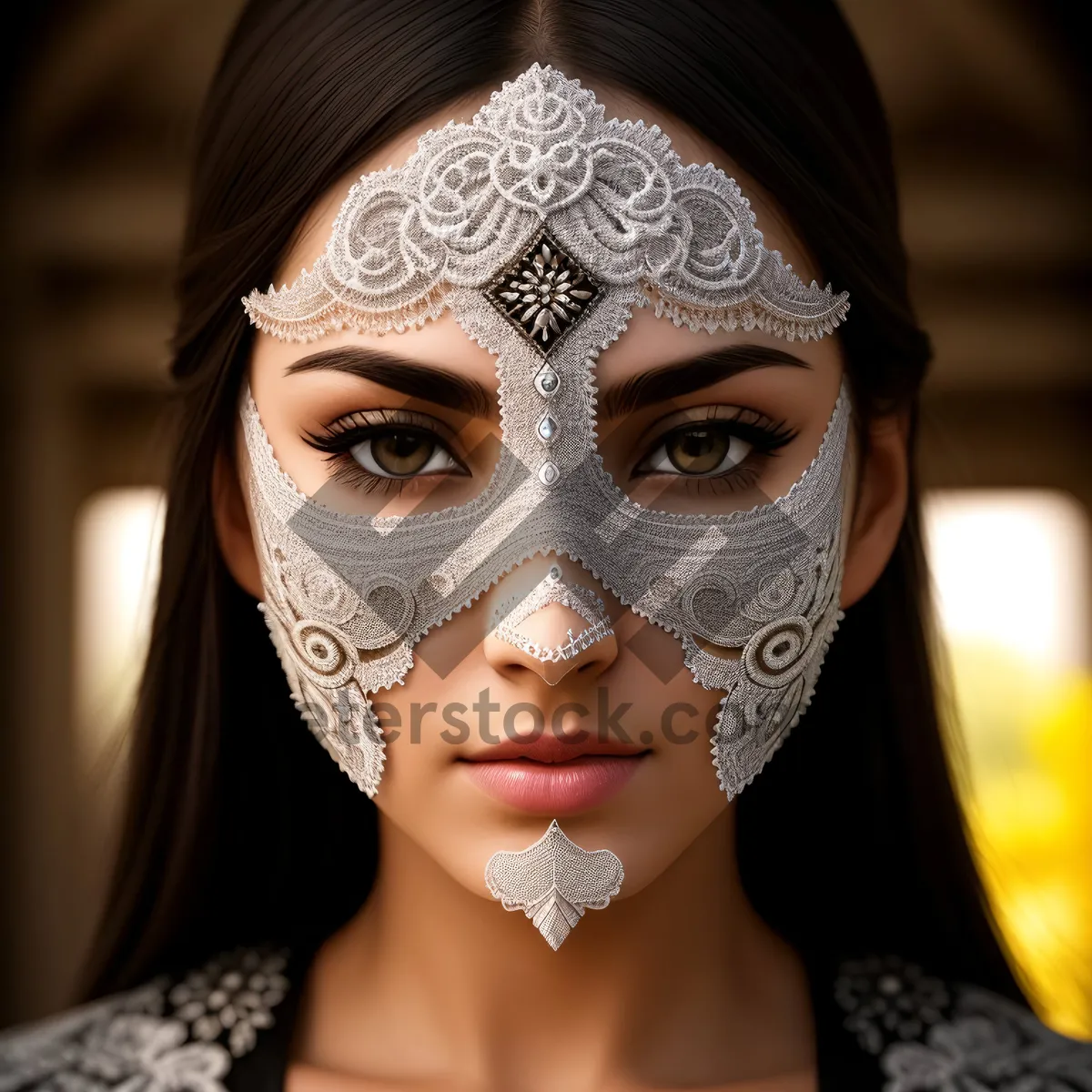 Picture of Mysterious Venetian Masquerade Mask with Stylish Makeup