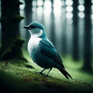 Wild Jay perched on branch, feathers spread