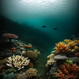 Colorful Coral Reef and Exotic Marine Life in Sunlit Waters