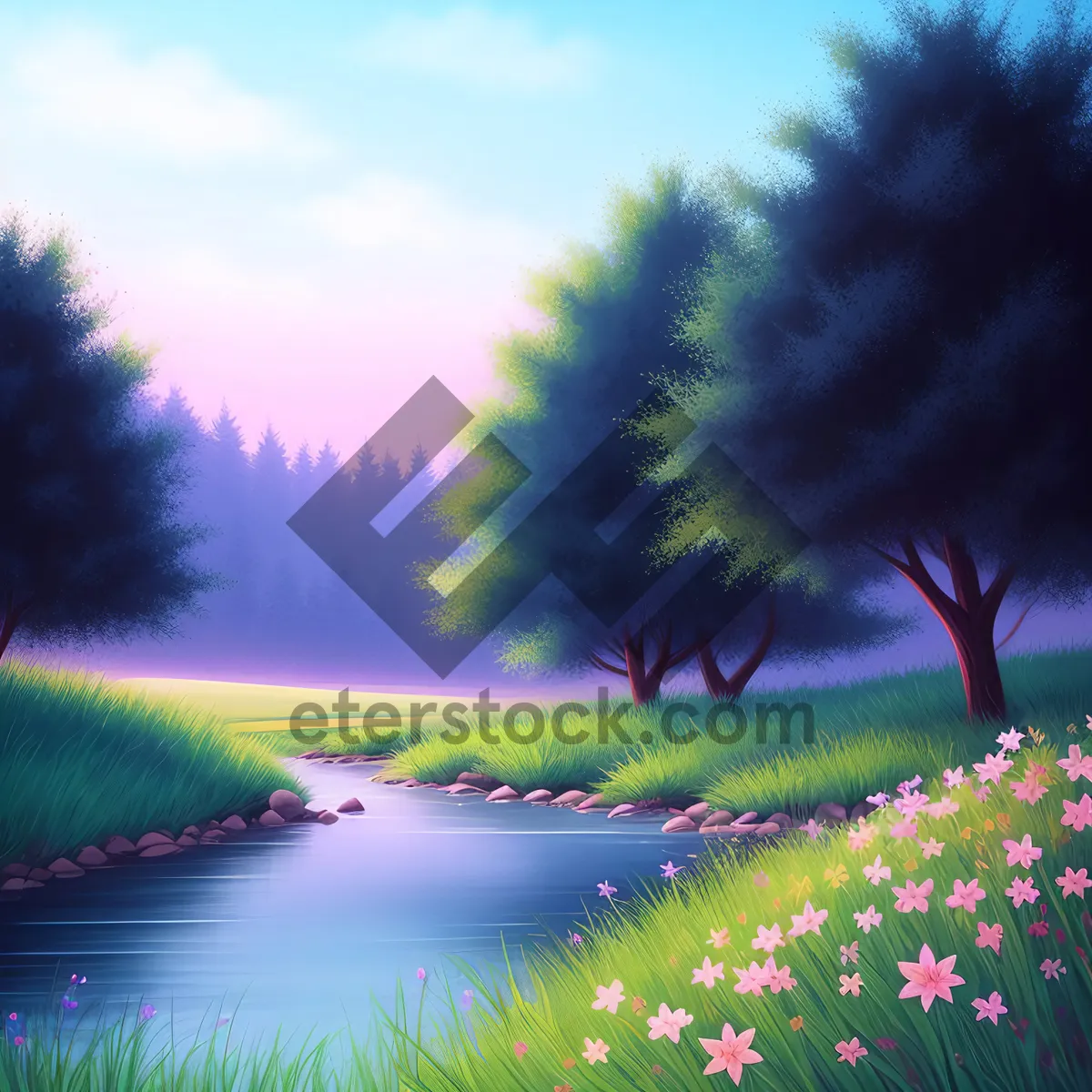 Picture of Idyllic Summer Meadow Under Clear Blue Sky