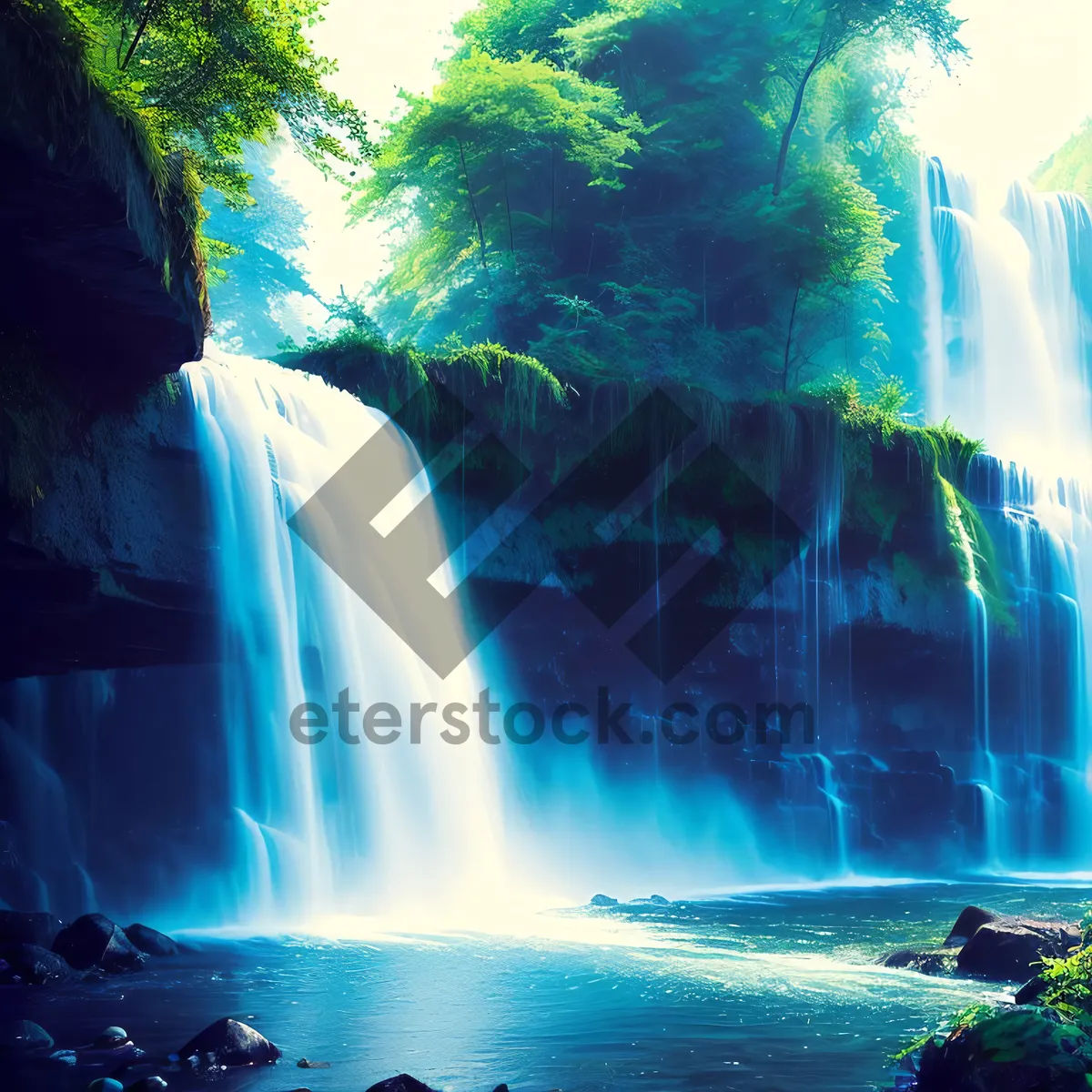 Picture of Rushing Waters in Serene Forest Landscape