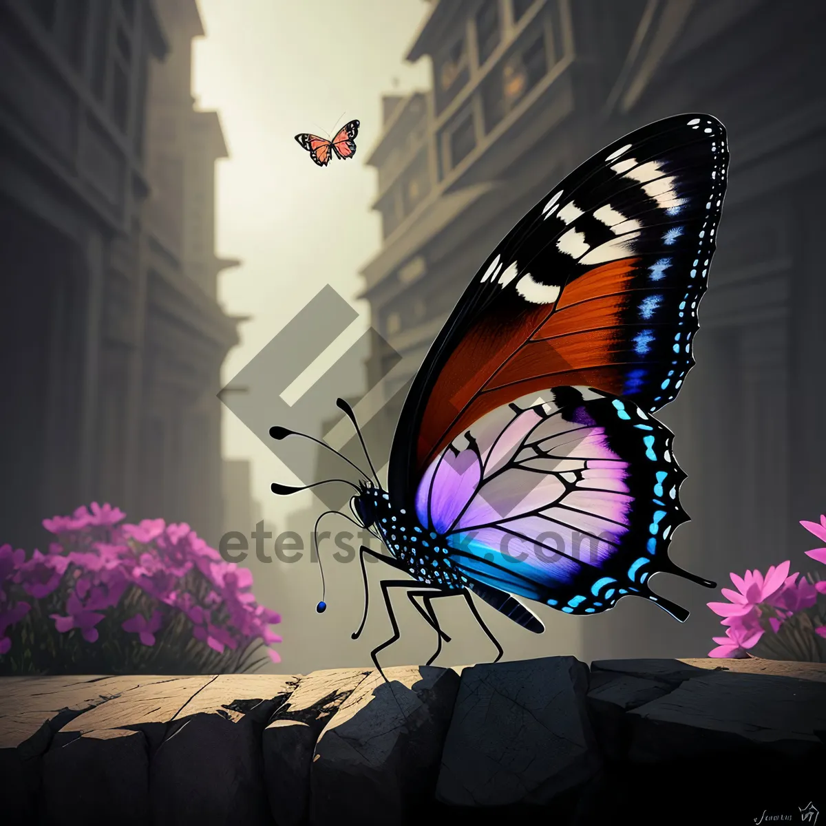 Picture of Colorful Butterfly Resting on Flower Petals