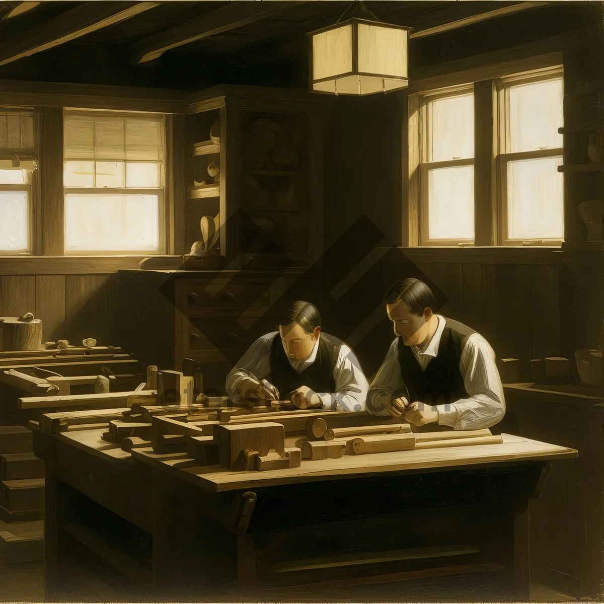 Picture of Happy Man Sitting at Office Desk in Classroom