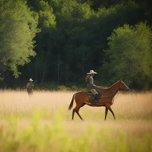 Wild Horse Grazing in Rural Meadow