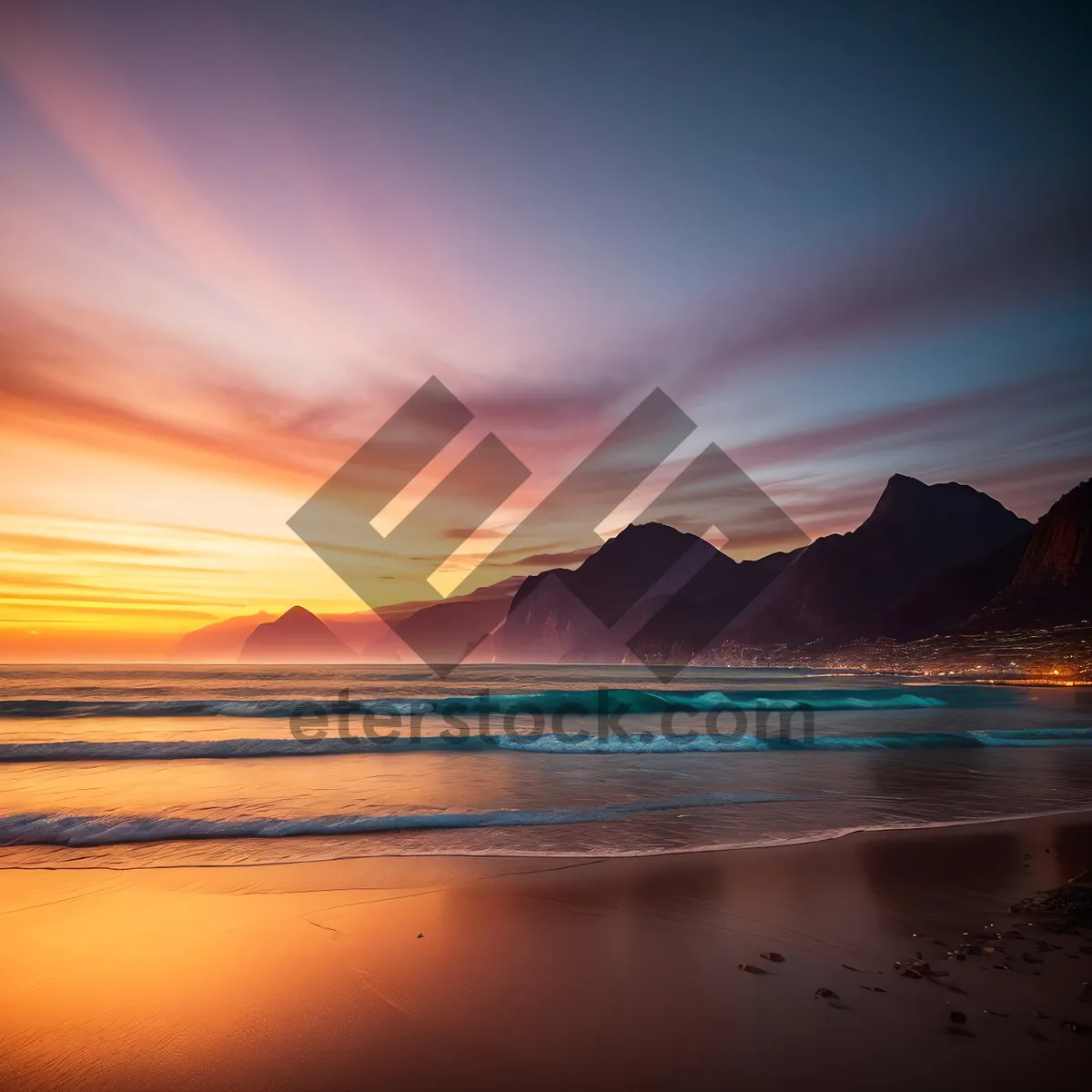 Picture of Golden Retreat: Serene Beach Sunset over Azure Waters