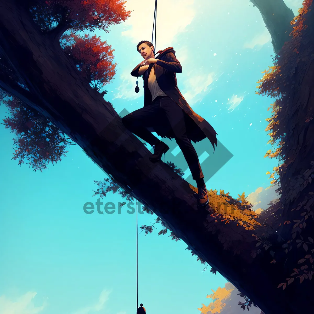 Picture of Sunset Swing: Active Man Enjoying Sky-High Jump