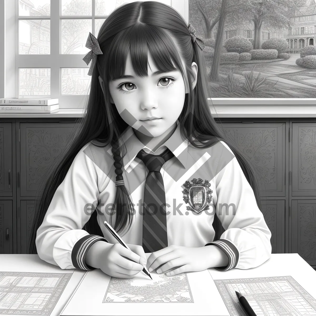 Picture of Smiling Businesswoman Working on Laptop in Office