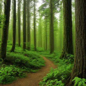 Lush Pathway through Sunlit Forest