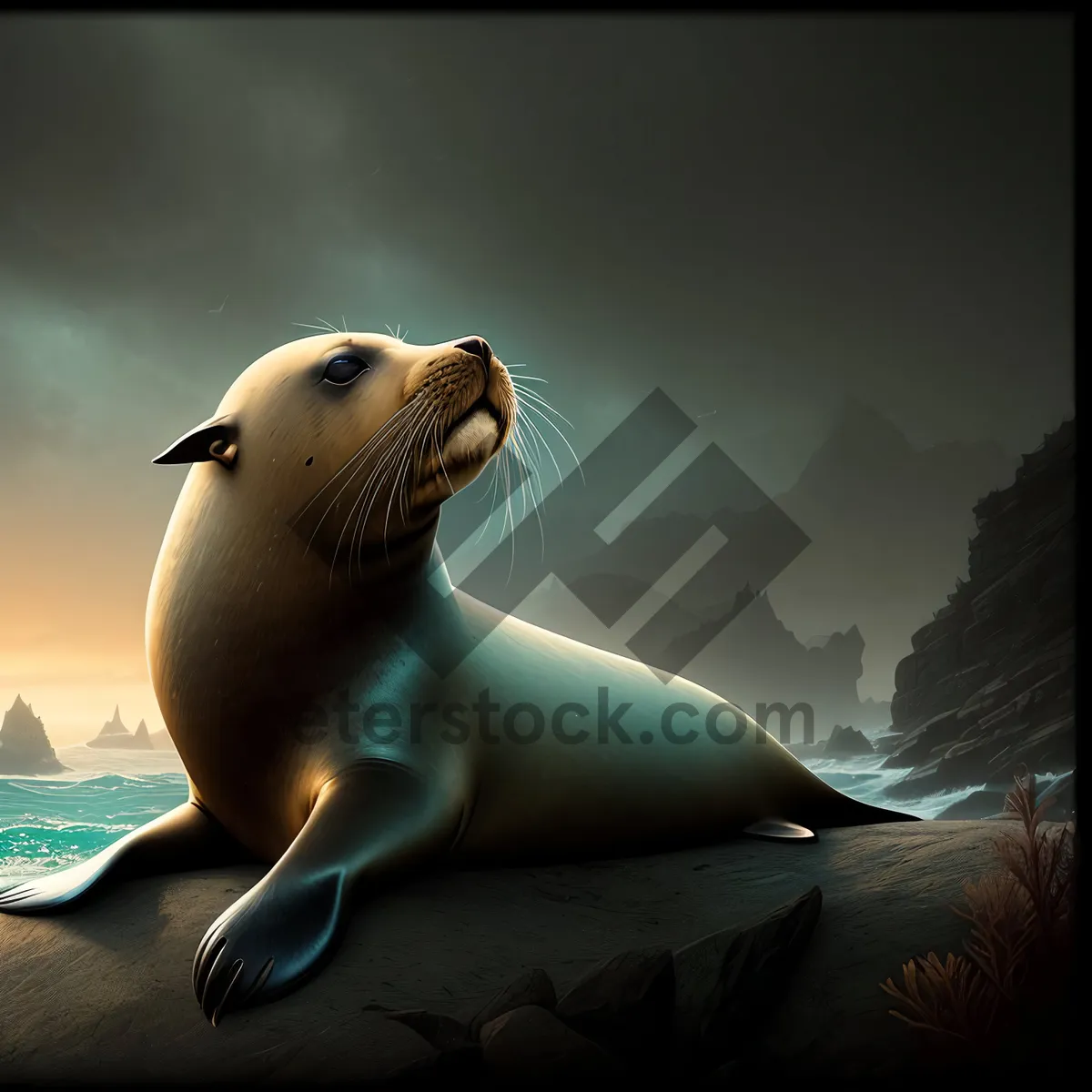 Picture of Majestic Arctic Eared Seal by the Ocean.