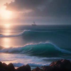 Serenity at Sunset: Sunlit Ocean Reflection