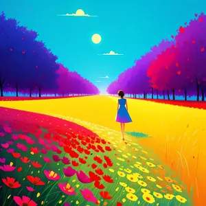 Sunlit Meadow: A Bright and Colorful Rural Landscape