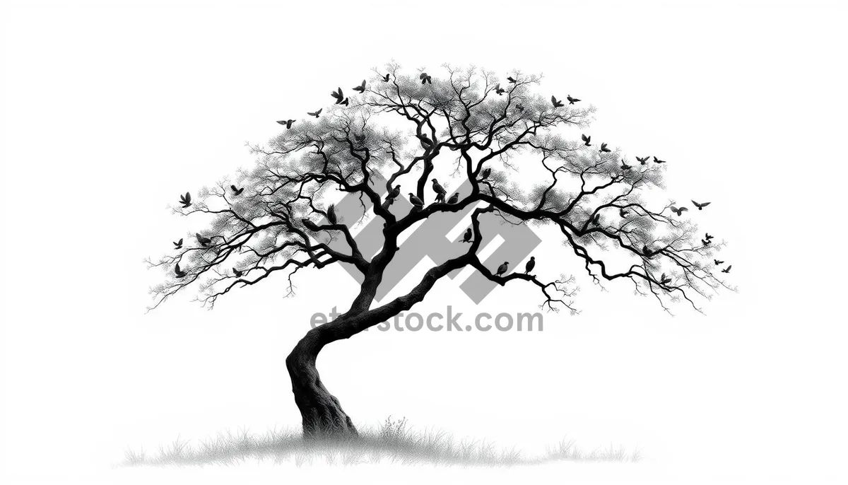 Picture of Summer Oak Tree Silhouette on Wood Background