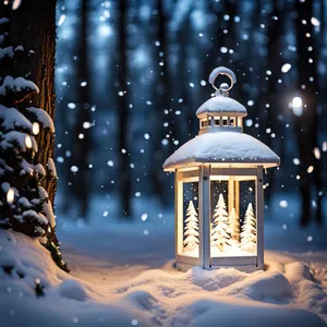 Orthodox Church with Dome in Winter Night Sky.