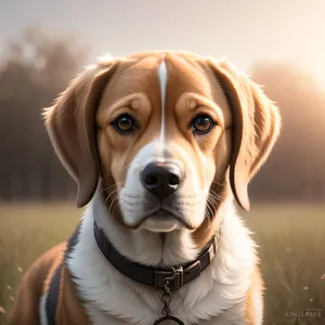 Adorable Purebred Puppy with a Collar, Sitting and Looking